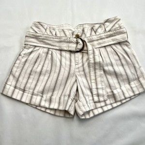 Arden B. Cuffed Pinstripe Shorts White Tan Size 4 Belt Classy Y2K Ruffle Waist